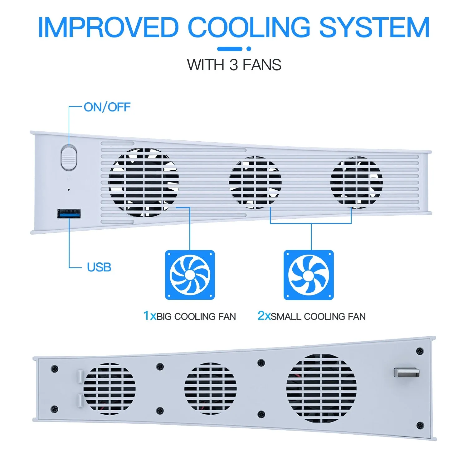 Cooling Stand Vertical Stand for PS5 DE/UHD with 3 Cooling Fan-White